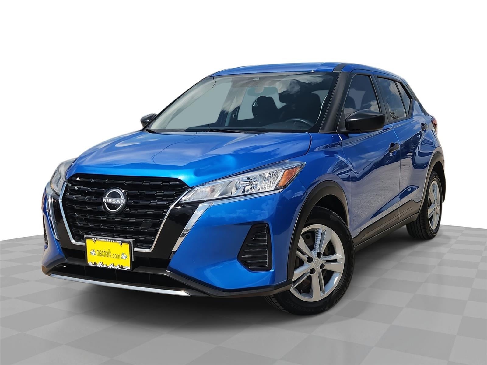 2024 Nissan Kicks S in Electric Blue Metallic — front three-quarter view