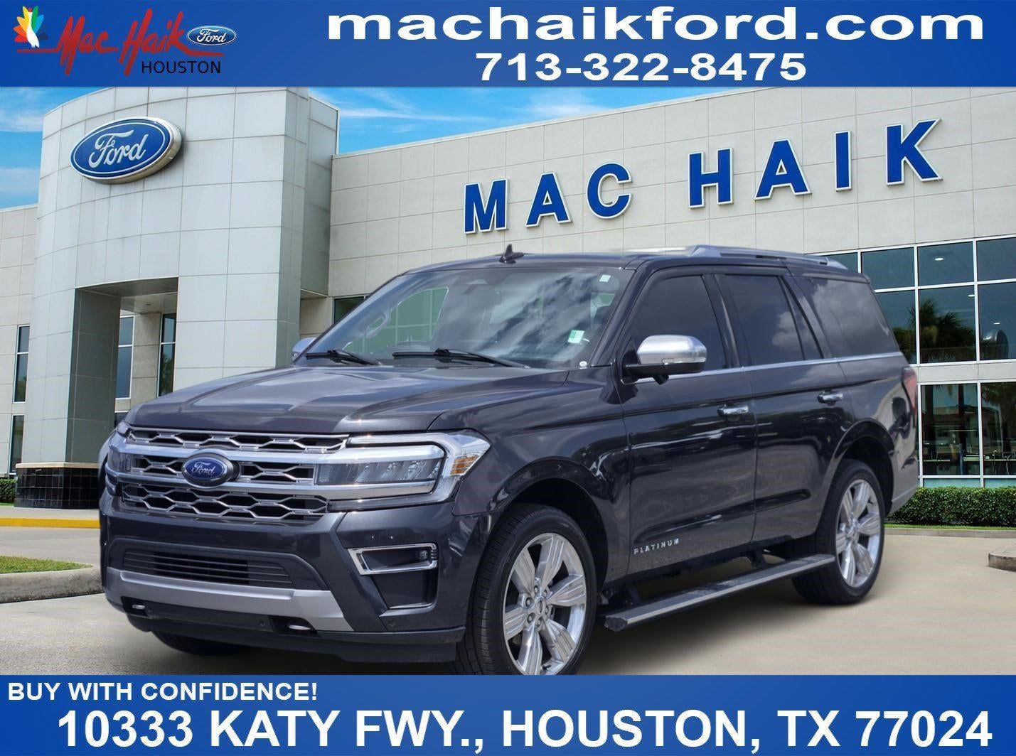 2023 Ford EXPEDITION PLATIN in Dark Matter Gray — front three-quarter view