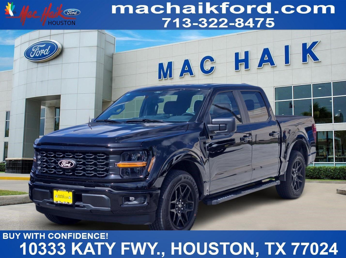 2024 Ford F150 STX in Agate Black — front three-quarter view