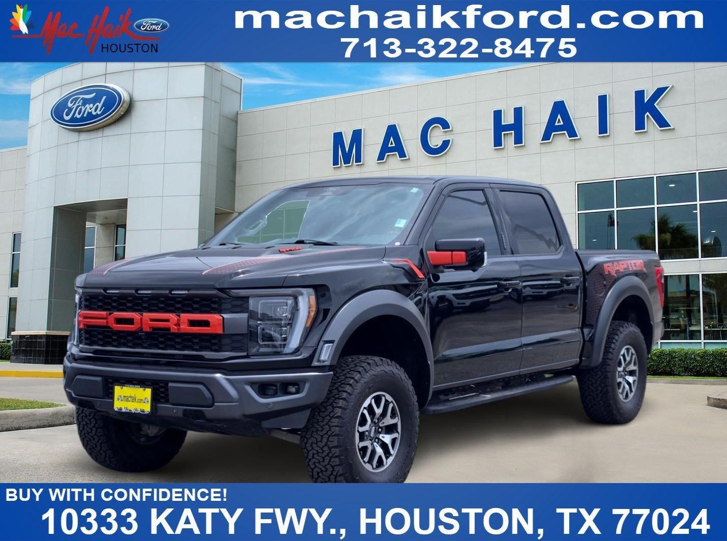 2022 Ford F150 Raptor in Agate Black — front three-quarter view