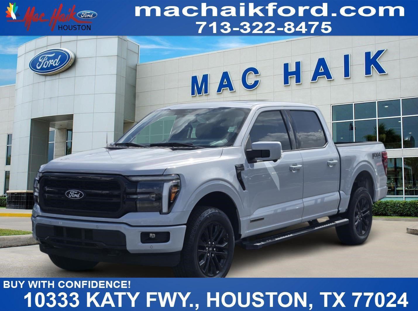 2025 Ford F-150 LARIAT in Space White — front three-quarter view