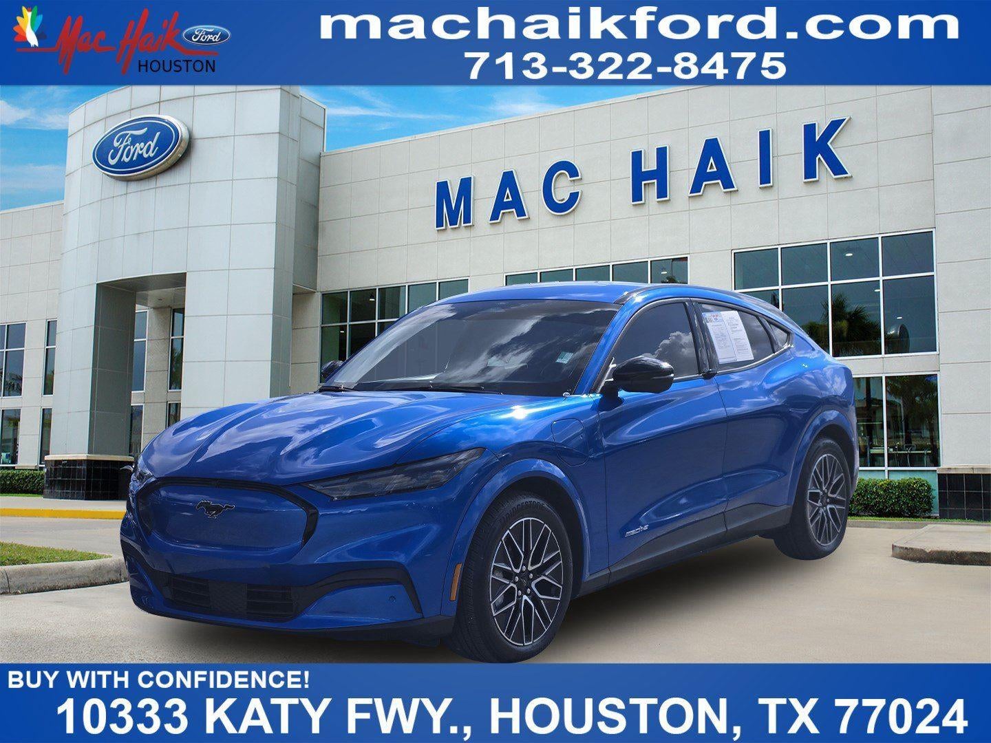 2025 Ford MUSTANG MACH-E PREMIUM in Velocity Blue — front three-quarter view