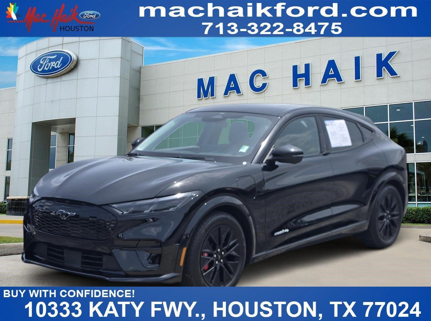 2025 Ford Mustang Mach-E Premium in Shadow Black — front three-quarter view