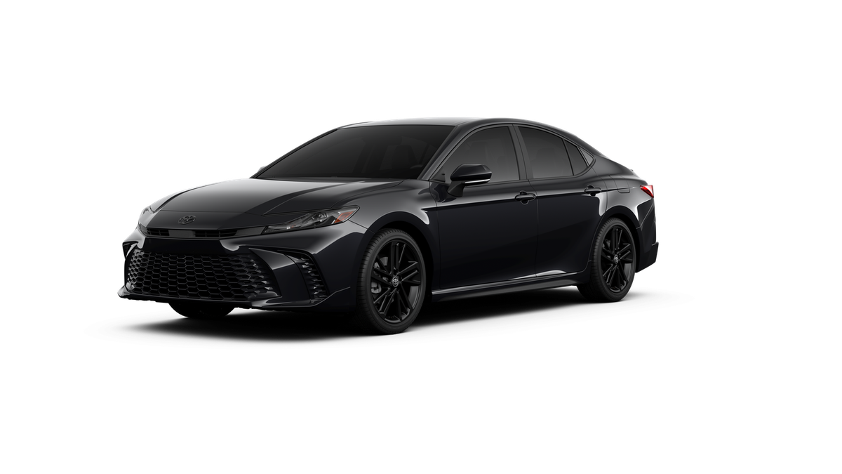 2026 Toyota Camry Nightshade in Midnight Black Metallic — front three-quarter view
