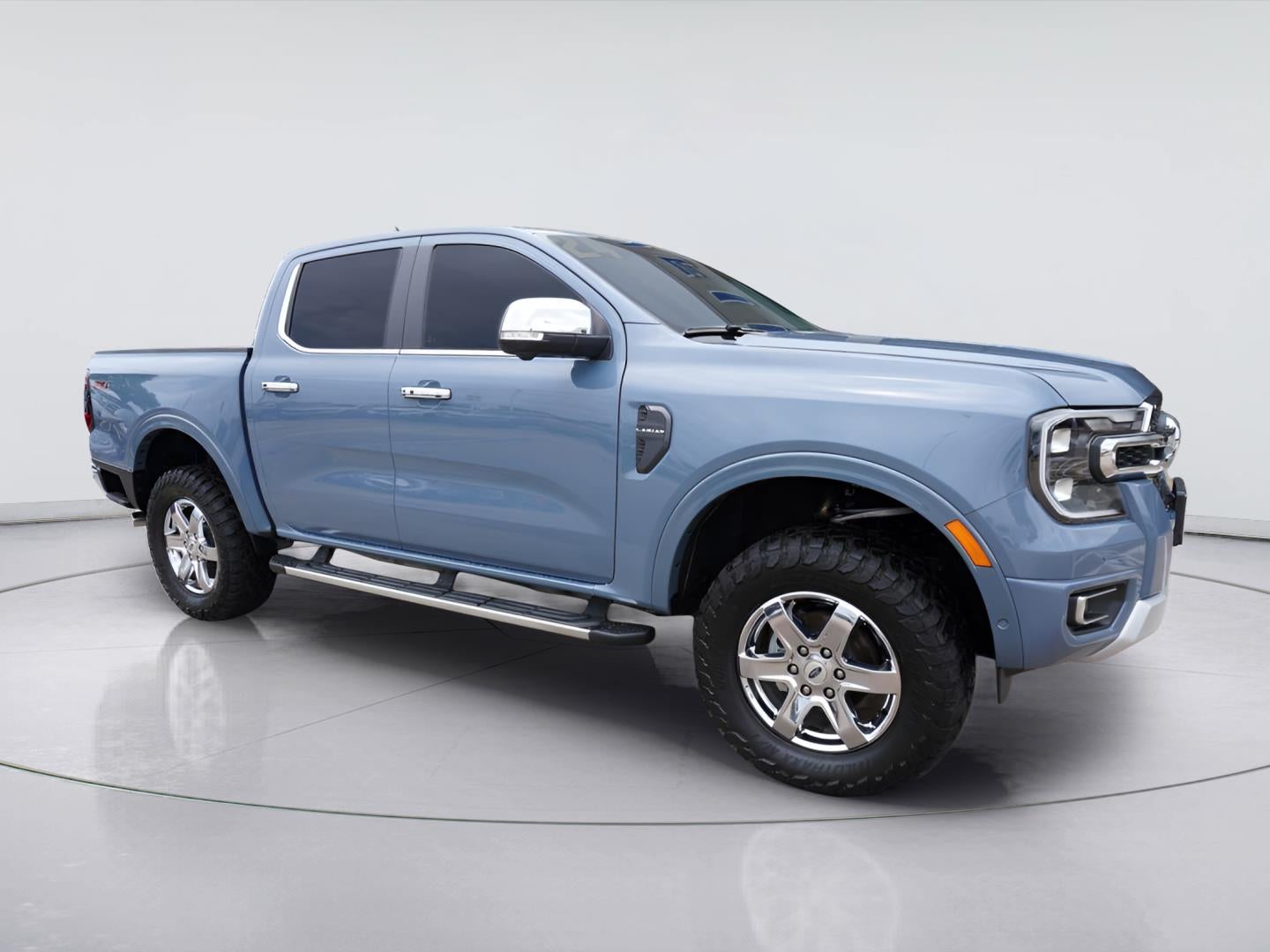 2024 Ford Ranger LARIAT in Azure Gray Metallic Tri-Coat — front three-quarter view
