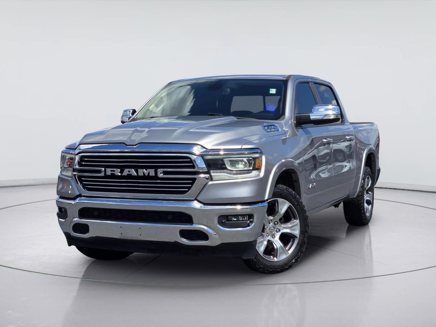 2020 RAM 1500 Laramie in Billet Silver Metallic Clearcoat — front three-quarter view