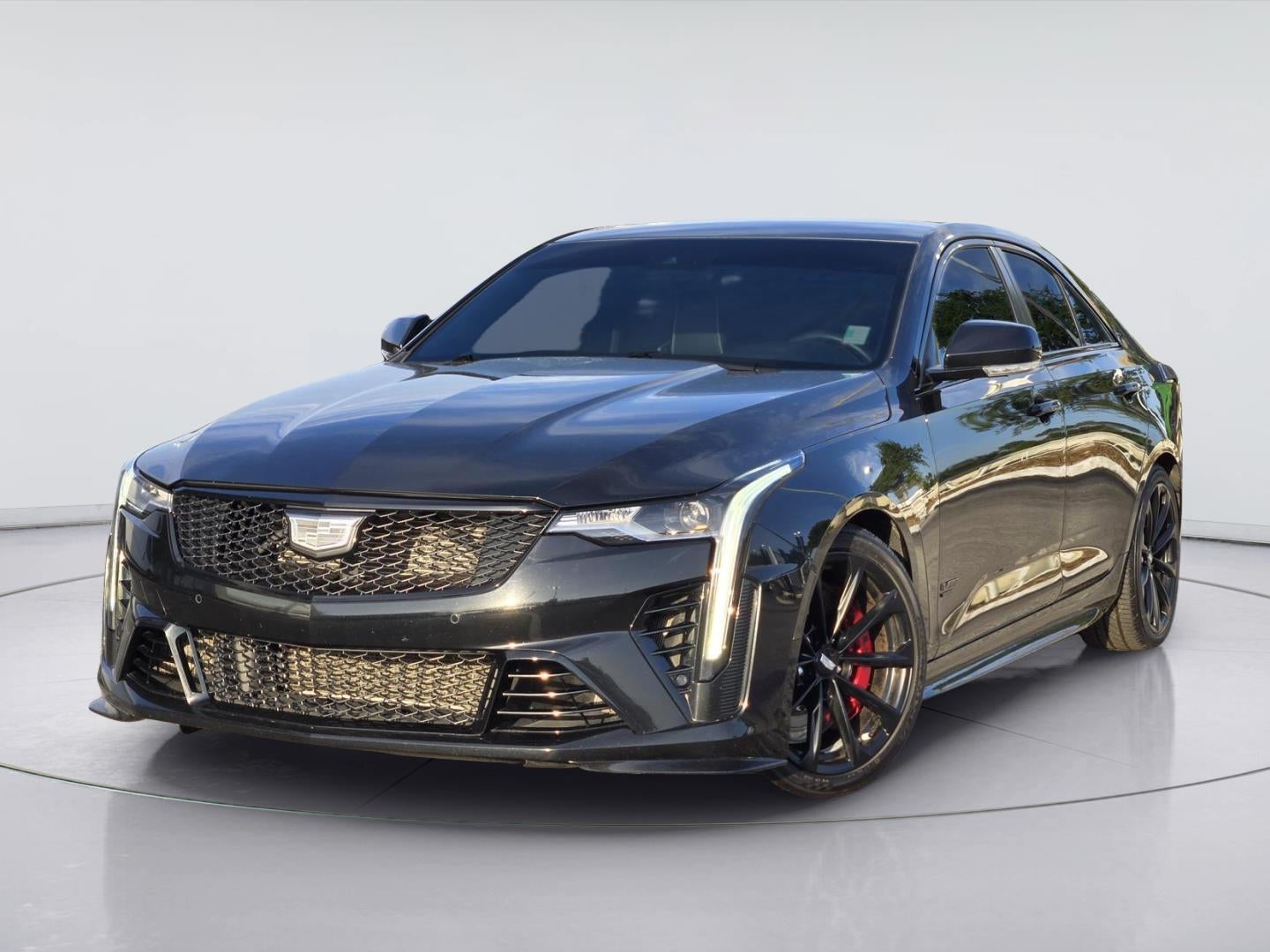2022 Cadillac CT4-V Blackwing in Black Raven — front three-quarter view