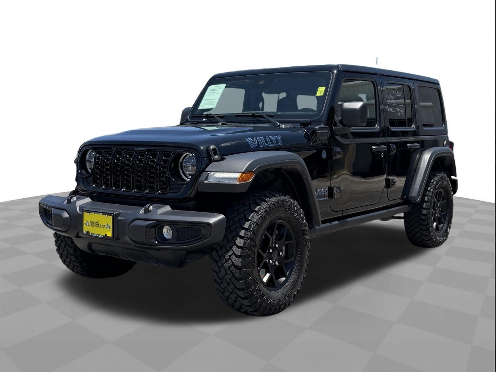 2025 Jeep Wrangler 4xe Willys in Black Clearcoat — front three-quarter view