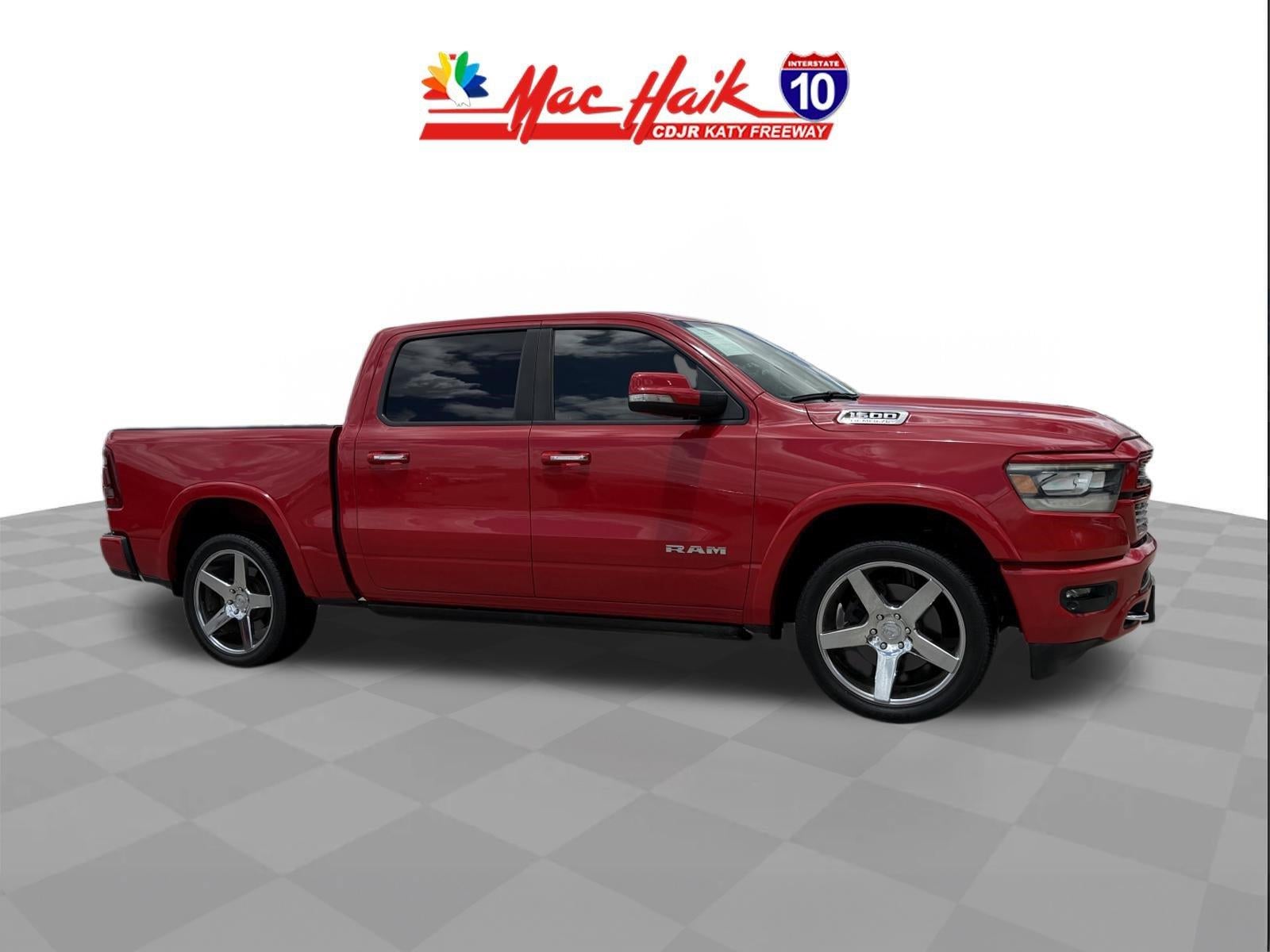 2021 RAM 1500 Laramie in Flame Red Clearcoat — front three-quarter view