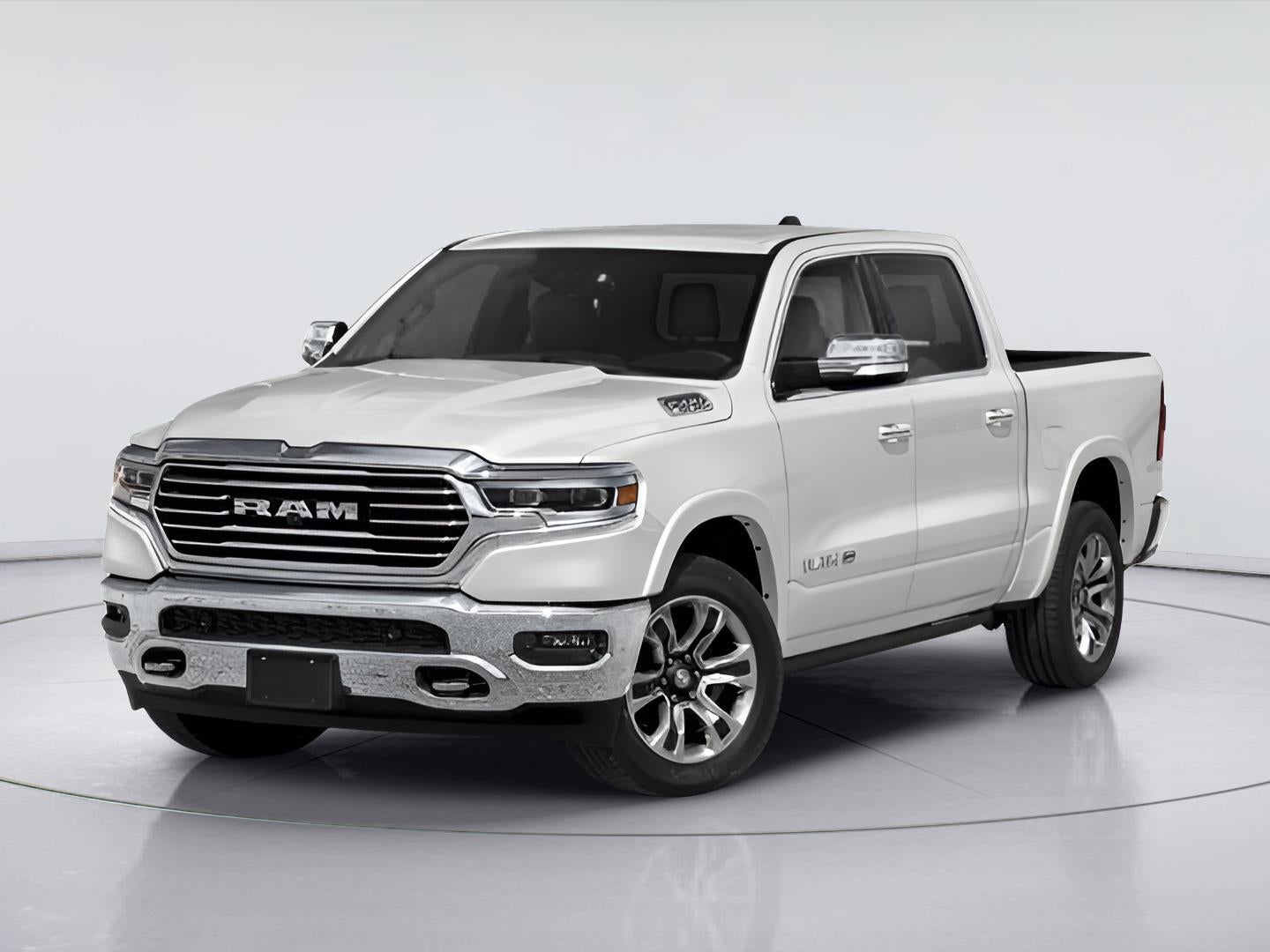 2019 RAM 1500 Longhorn in Maximum Steel Metallic Clearcoat — front three-quarter view
