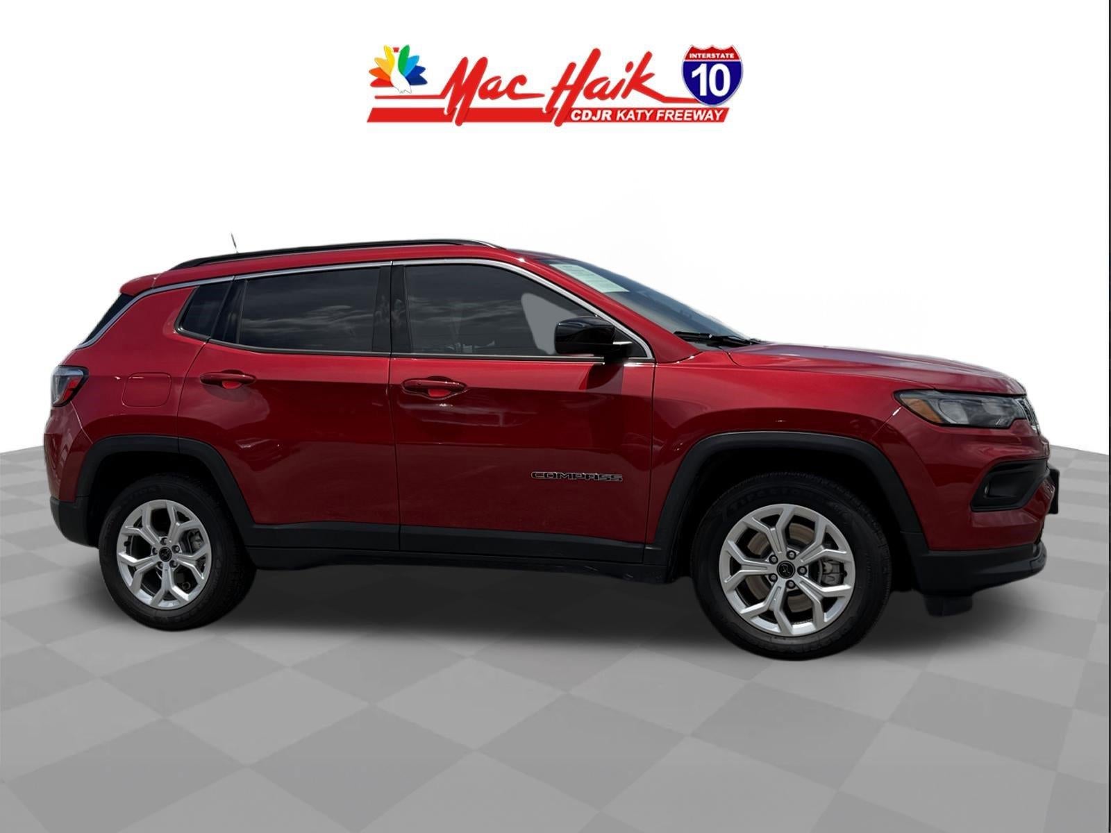 2025 Jeep Compass Latitude in Red Hot Pearlcoat — front three-quarter view